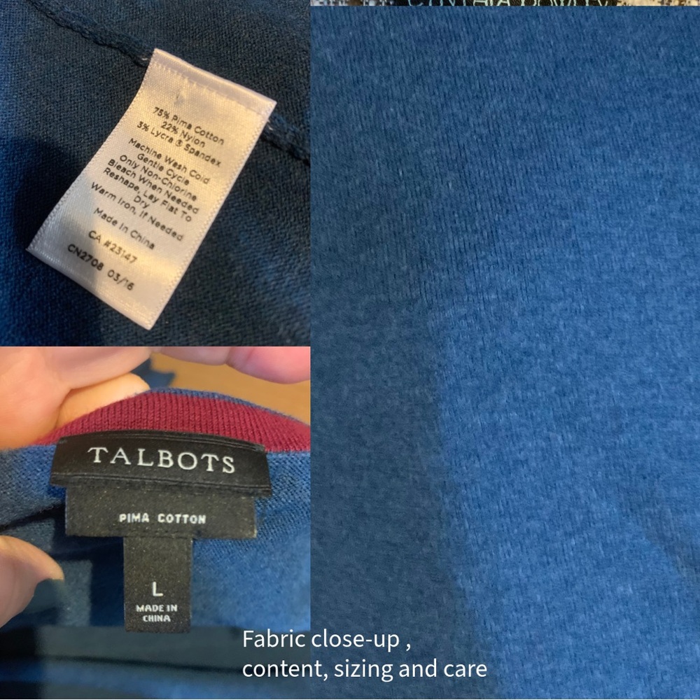 TALBOTS TEAL BLUE PIMA COTTOB BUTTON FRONT CARDIGAN SWEATER (L) - Picture 9 of 11